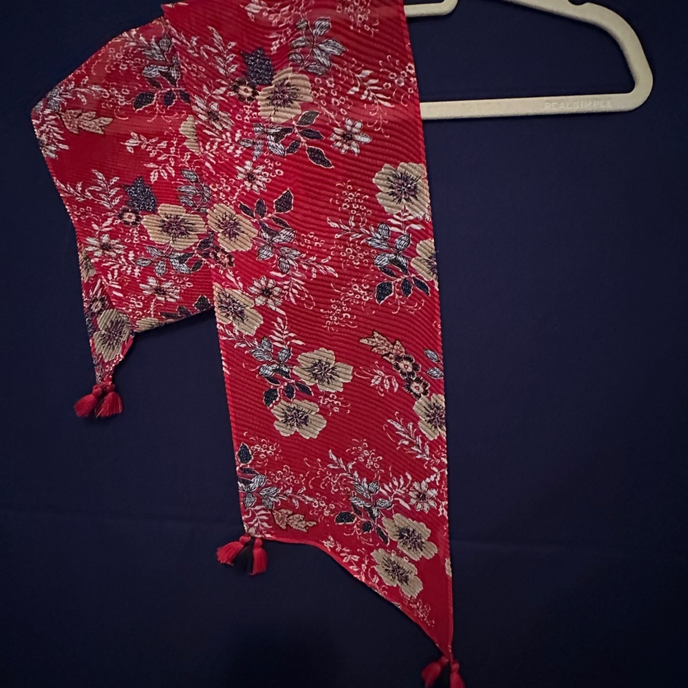 J. Jill “Blooming Bouquet” Vibrant Pleated Red Floral Scarf with Tassels